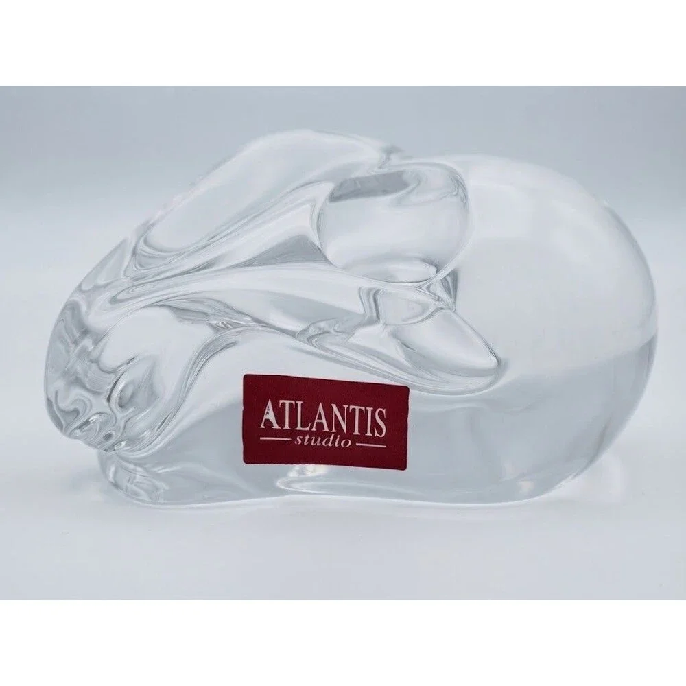 Vintage Atlantis Studio Clear Crystal Rabbit Figurine Taper Candle Holder